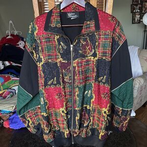 Vintage Silver Threads Jacket Womens Large Bomber Lightweight Baroque Y2K